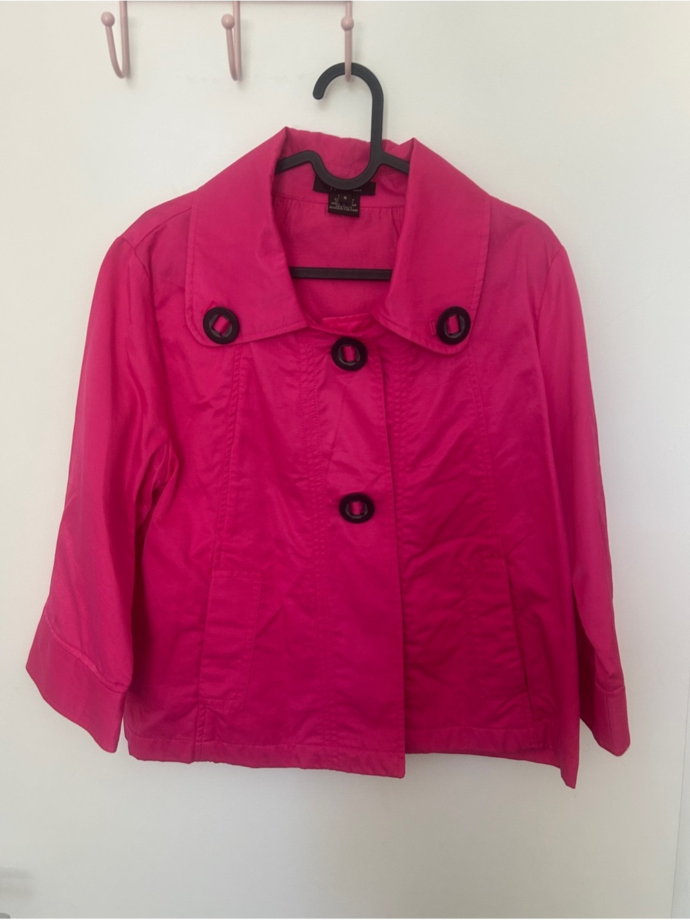 Women's Hot Pink Cropped Jacket with Contrast Buttons - Classic Style